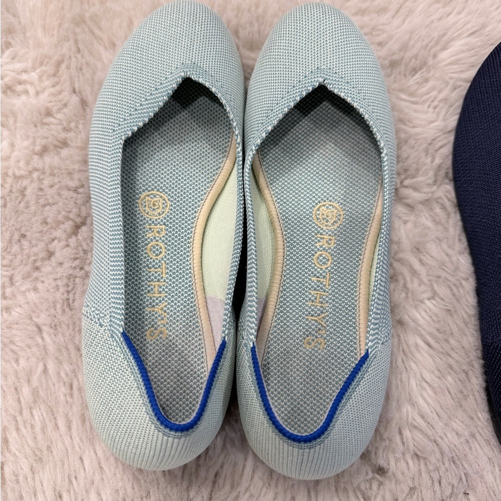 Rothy's Women's Flats in Navy and Mint - Picture 2 of 6